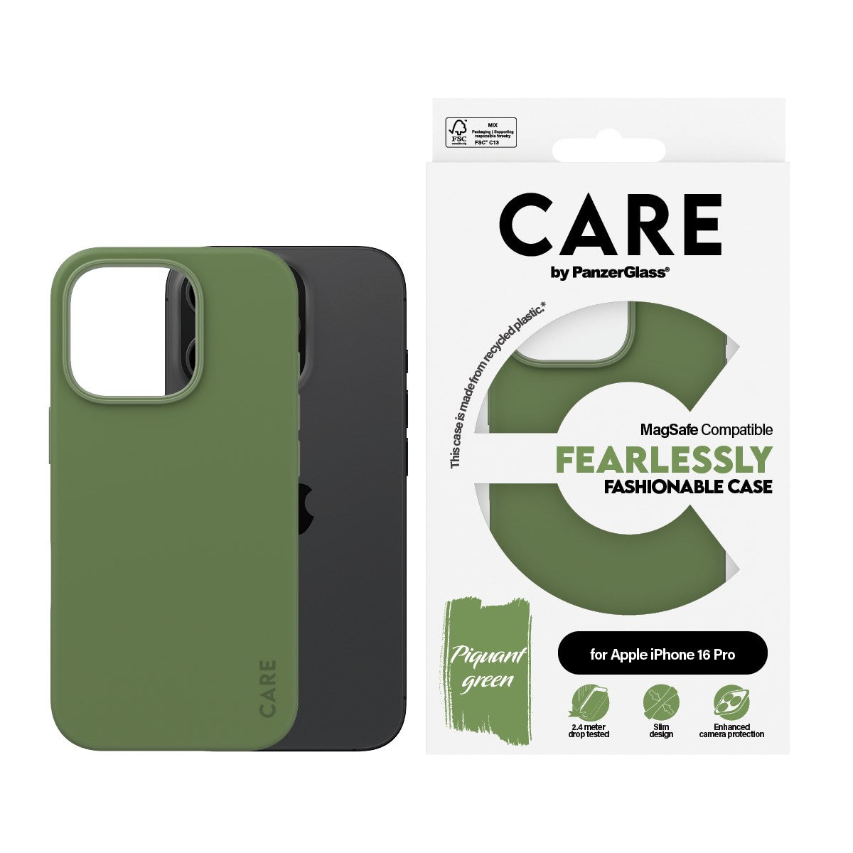 CARE by PanzerGlass® Fashionable Case Green w. MagSafe iPhone 16 Pro